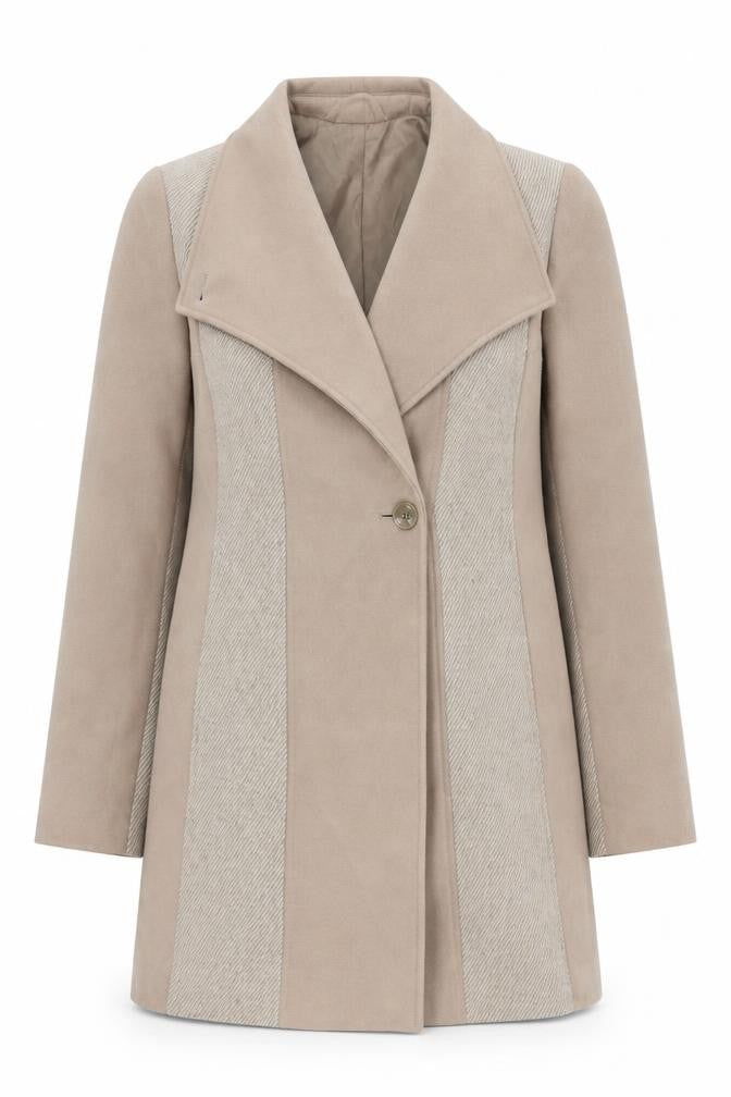 Front view of Primark women’s grey herringbone overcoat coat, size UK 10, button