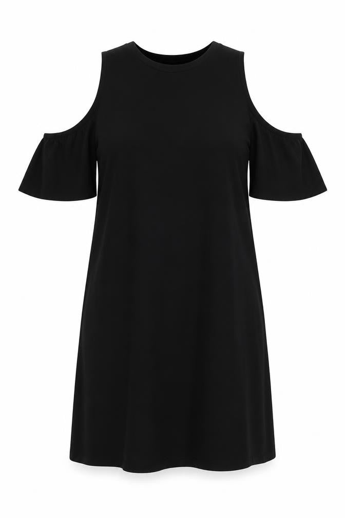 Front view of Zara women’s black polyester a-line, size S, round neck pullover - off the shoulder