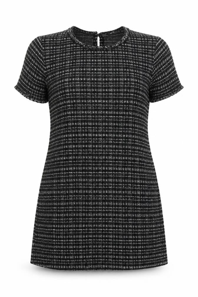 Front view of Defacto women’s black geometric polyester a-line, size XL, round neck pullover