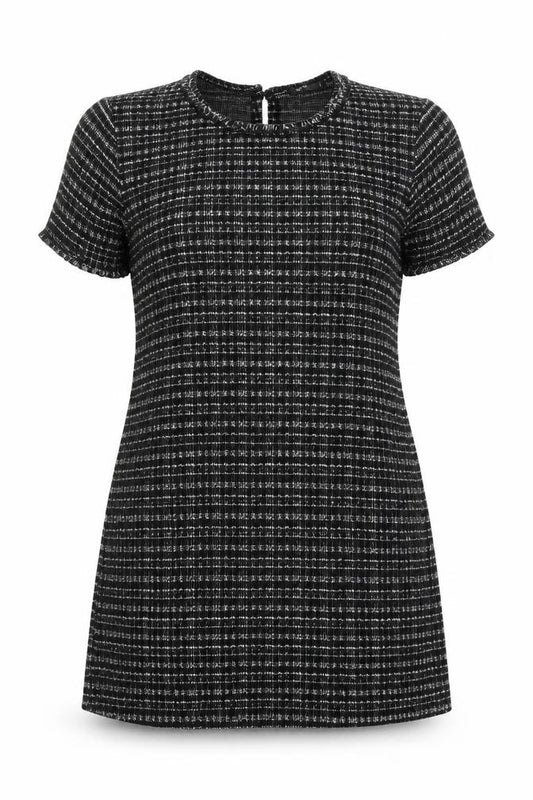 Front view of Defacto women’s black geometric polyester a-line, size XL, round neck pullover
