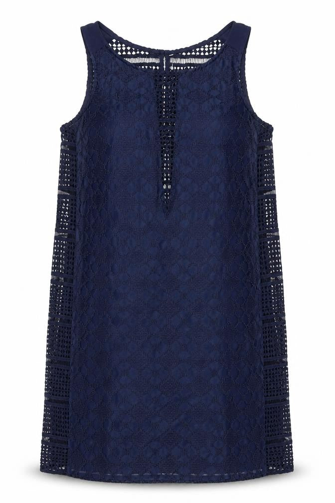 Front view of Next women’s blue polyester a-line, size UK 12, round neck zip