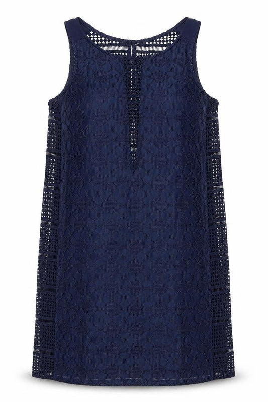 Front view of Next women’s blue polyester a-line, size UK 12, round neck zip