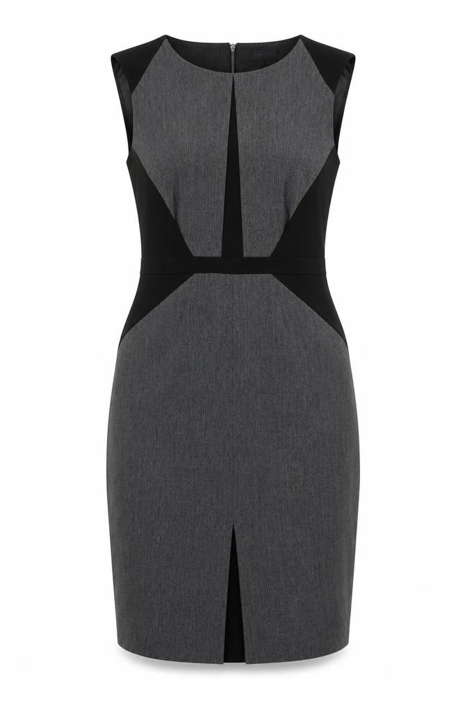 Front view of Debenhams women’s grey polyester a-line, size UK 10, round neck zip