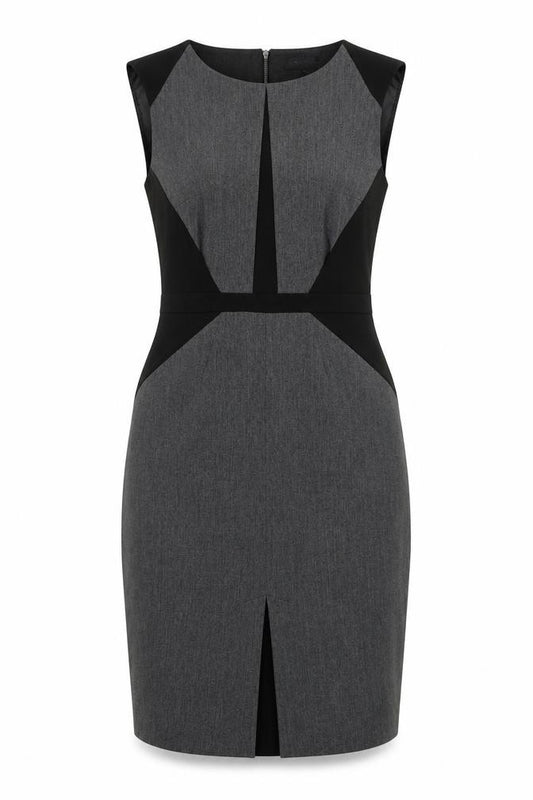Front view of Debenhams women’s grey polyester a-line, size UK 10, round neck zip