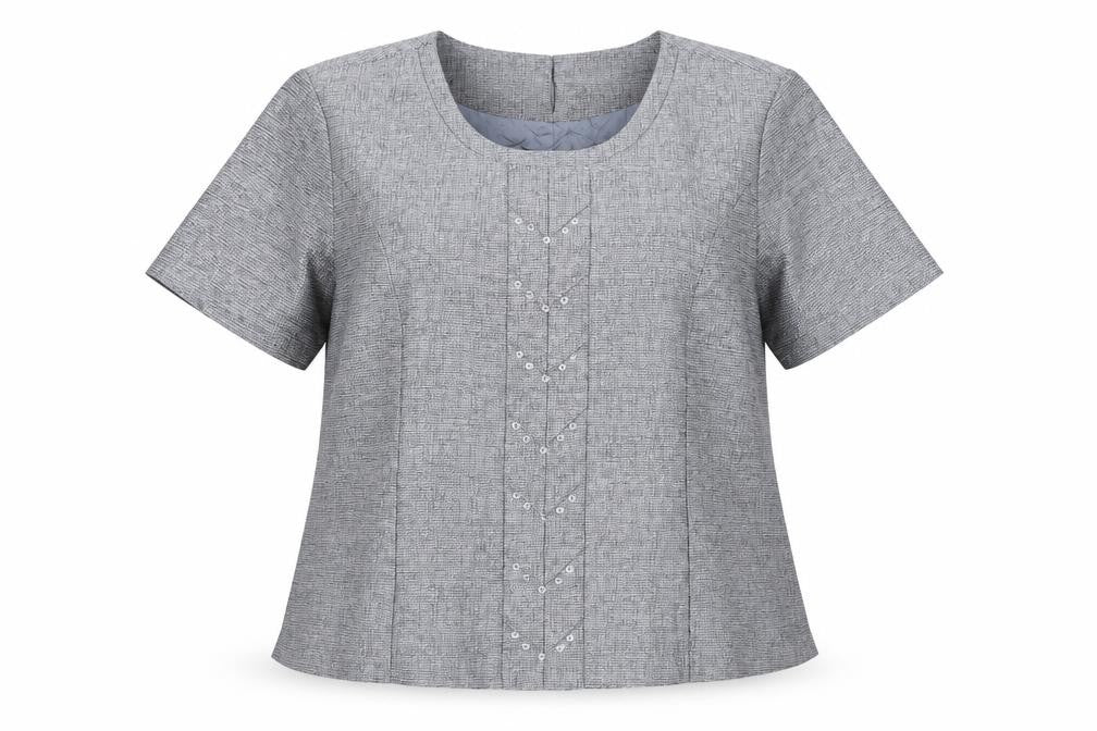 Front view of Golden Crown women’s grey polyester basic t-shirt, size UK 14, scoop neck