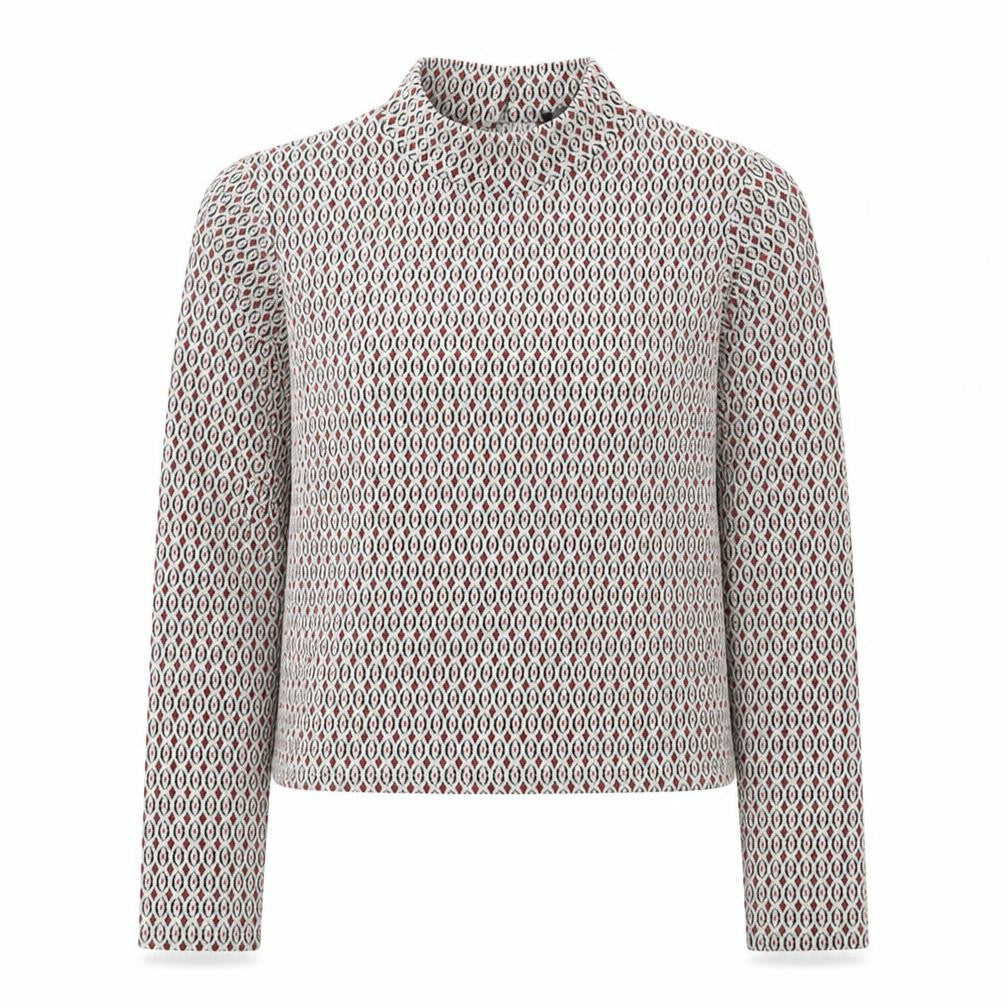 Front view of Primark women’s multicoloured mock neck geometric cotton jumper, size S