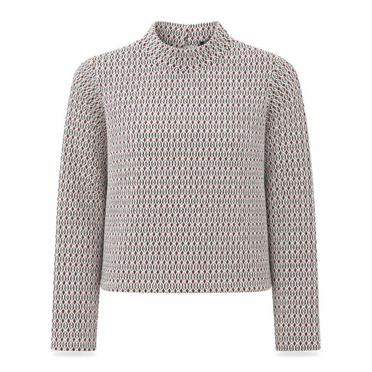 Front view of Primark women’s multicoloured mock neck geometric cotton jumper, size S