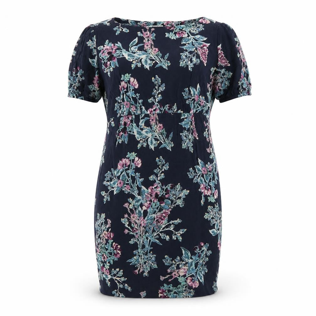 Marks and Spencer Womens Blue Floral Viscose Bodycon Size 12 Round Neck Pullover - Elastic Waist