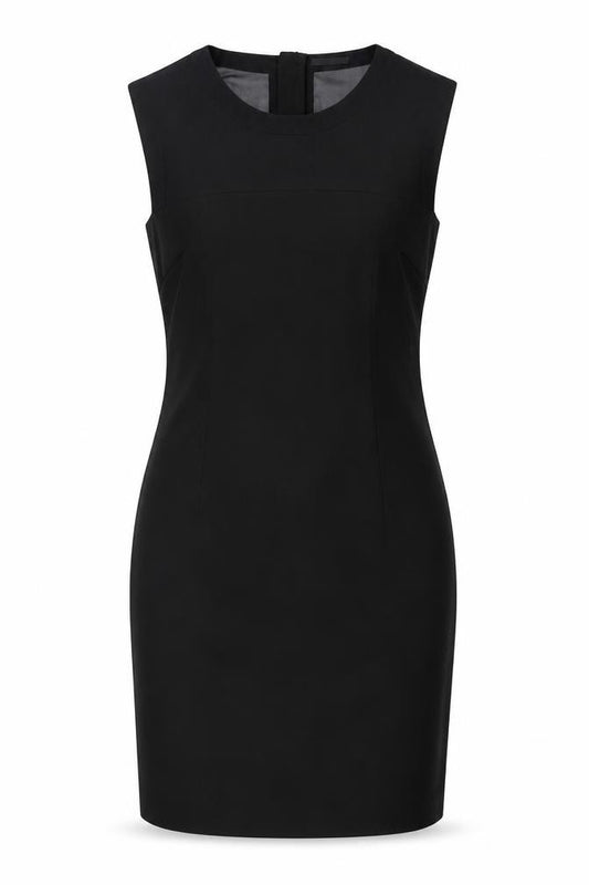 Front view of H&M women’s black polyester a-line, size UK 10, round neck zip