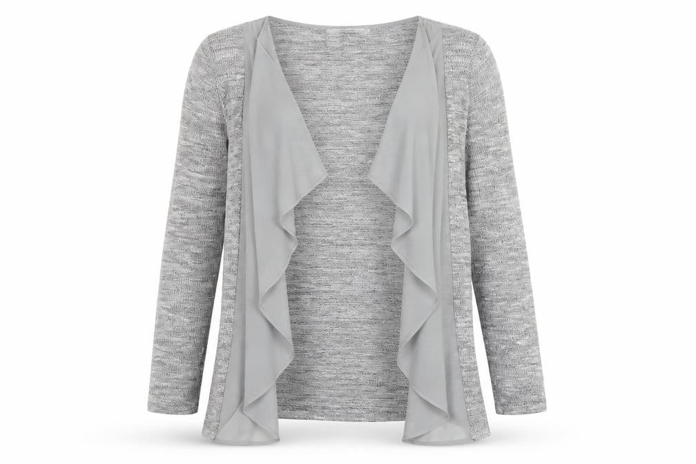 Front view of George women’s grey v-neck polyester cardigan jumper, size UK 14, - mesh detail