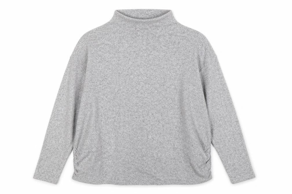 Front view of H&M women’s grey mock neck viscose jumper, size XL