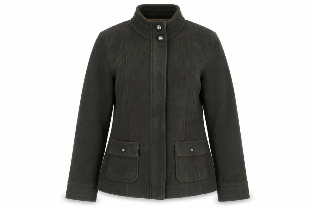 Front view of Marks & Spencer women’s green jacket, size UK 14, zip