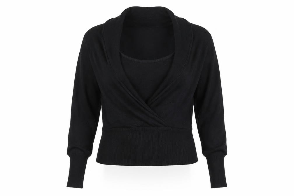 Front view of Next women’s black v-neck viscose jumper, size UK 12