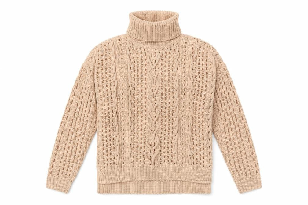 Front view of Dorothy Perkins women’s beige high neck acrylic jumper, size M