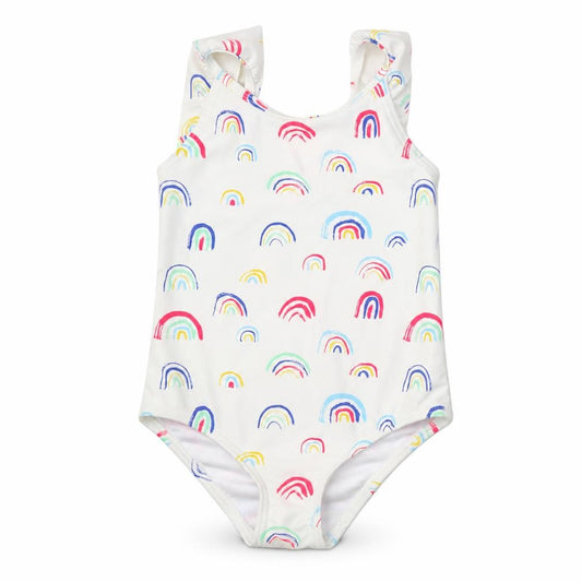 Marks and Spencer Girls White 100% Polyamide Romper One-Piece Size 2-3 Years Pullover - Swimsuit,Rainbow Pattern