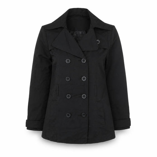 Front view of Debenhams women’s blue trench coat coat, size UK 10, button