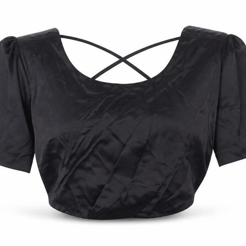 Zara Womens Black Polyester Cropped T-Shirt Size M Round Neck - Tie Back