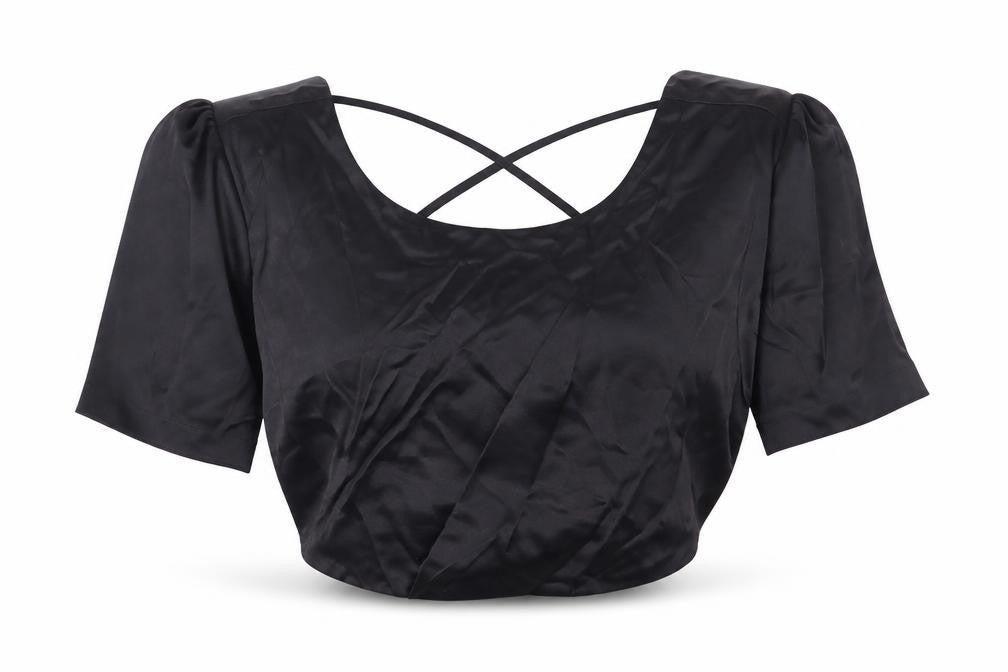 Zara Womens Black Polyester Cropped T-Shirt Size M Round Neck - Tie Back
