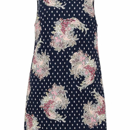 Marks and Spencer Womens Blue Floral Linen A-Line Size 8 Round Neck Button