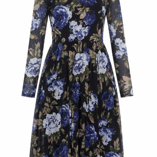 Y.A.S Womens Black Floral Polyamide Fit & Flare Size M Mock Neck Zip