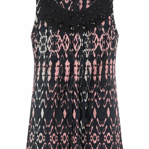Dorothy Perkins Womens Black Geometric 100% Cotton Mini Size 14 Round Neck Zip