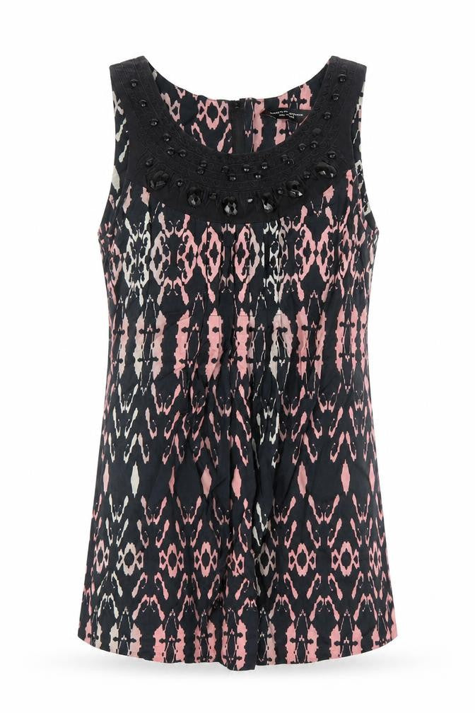 Dorothy Perkins Womens Black Geometric 100% Cotton Mini Size 14 Round Neck Zip
