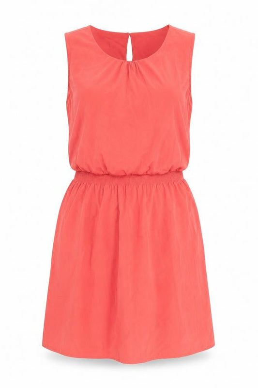 Front view of New Look women’s pink polyester fit & flare, size UK 12, round neck button