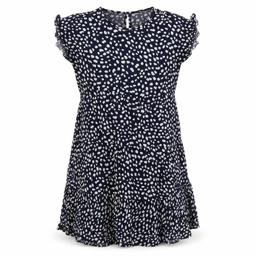 Preworn Womens Blue Geometric Polyester Fit & Flare Size L Round Neck Button - Tiered