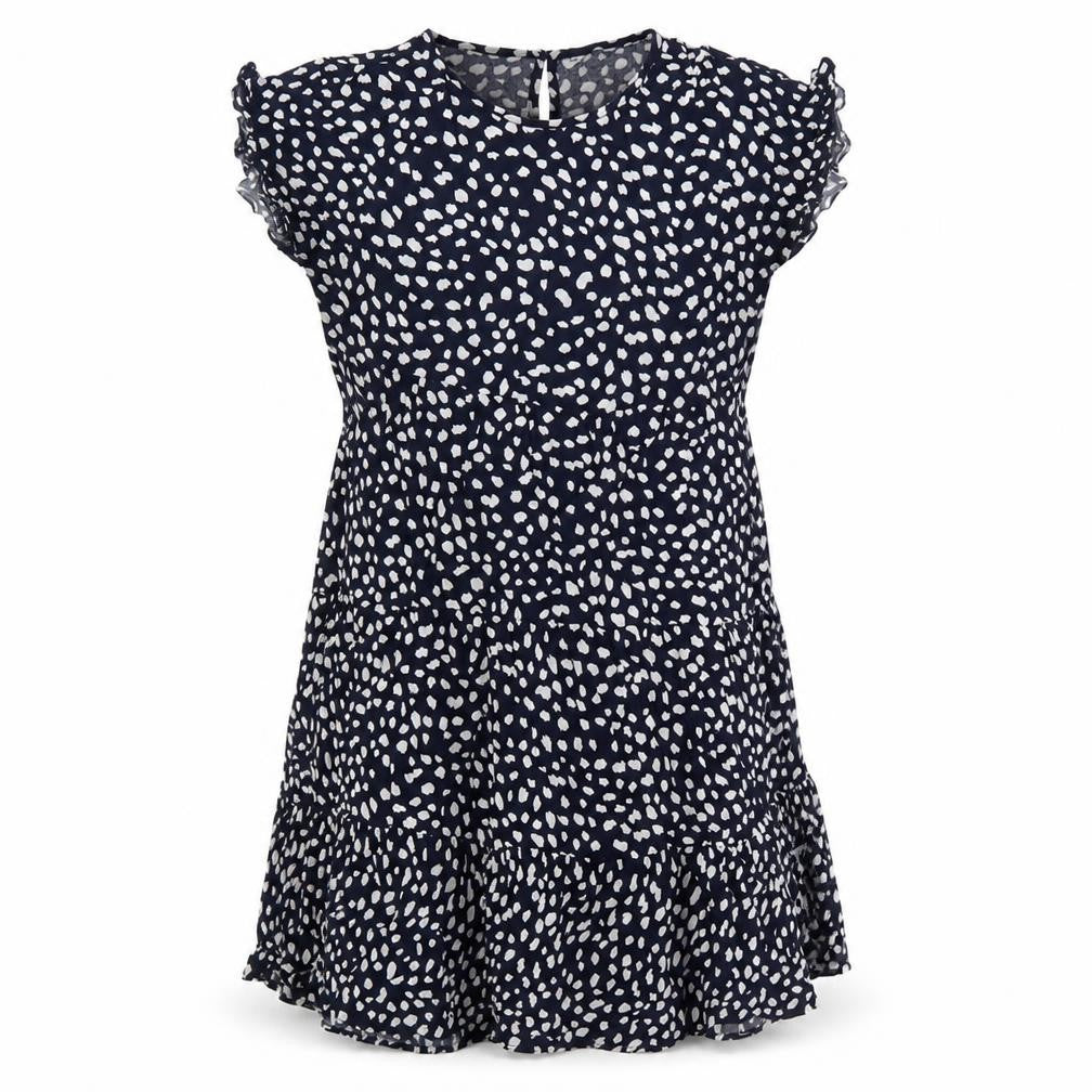 Preworn Womens Blue Geometric Polyester Fit & Flare Size L Round Neck Button - Tiered