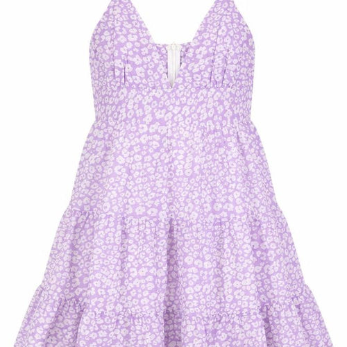 SheIn Womens Purple Floral Polyester A-Line Size S V-Neck Zip