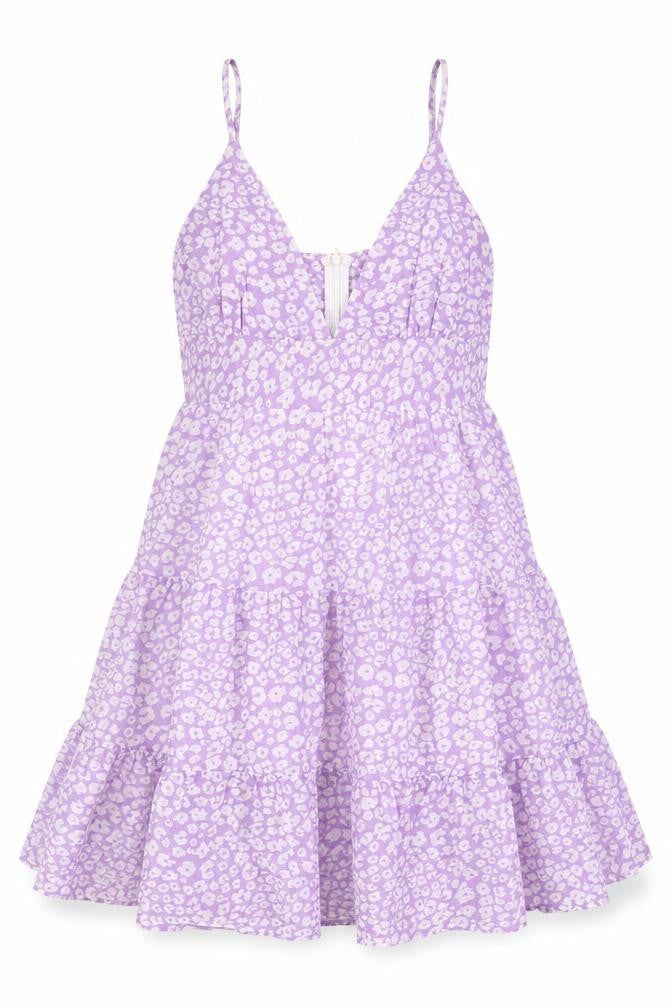 SheIn Womens Purple Floral Polyester A-Line Size S V-Neck Zip