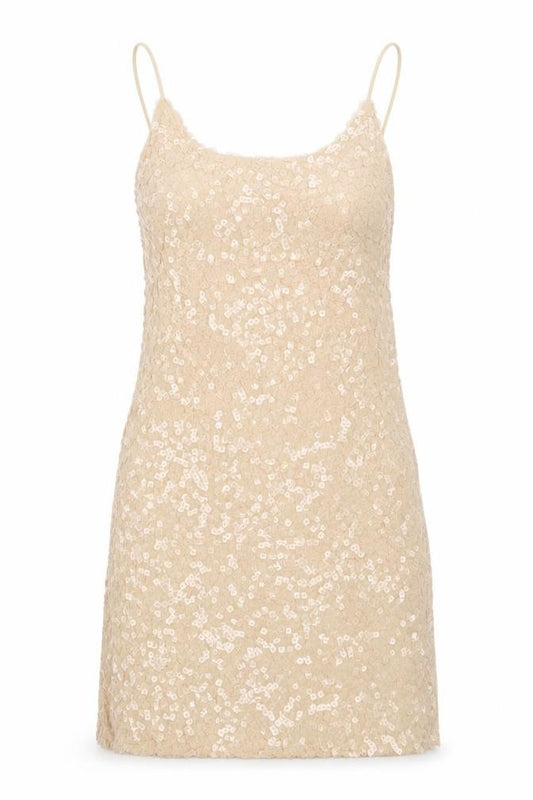 Front view of Motel Rocks women’s ivory polyester slip dress, size XS, round neck pullover