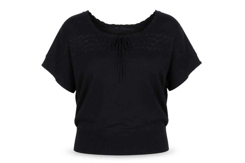 Front view of Red Herring women’s black scoop neck acrylic jumper, size UK 14