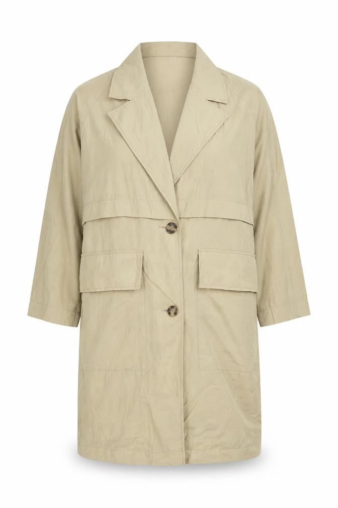 Front view of H&M men’s beige jacket, size L, button