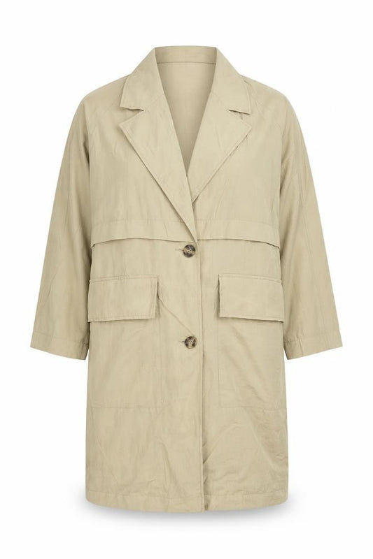 Front view of H&M men’s beige jacket, size L, button