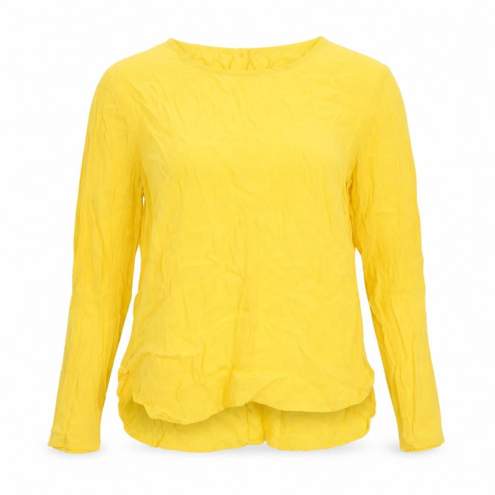 Front view of h7M women’s yellow polyester basic blouse, size M, round neck