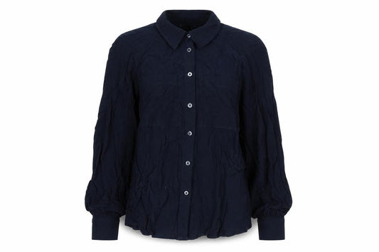 Front view of Marks & Spencer women’s blue viscose basic button-up, size UK 6, collared