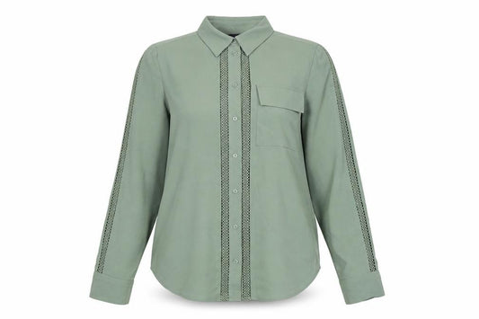 Front view of Marks & Spencer women’s green polyester basic button-up, size UK 6, collared