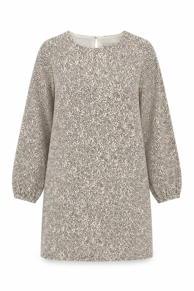 Front view of H&M women’s brown animal print polyester a-line, size UK 8, round neck pullover