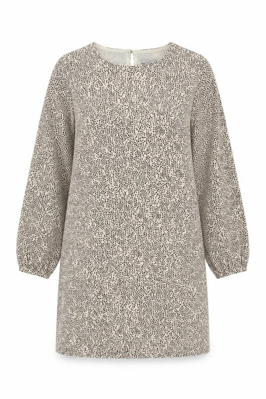 Front view of H&M women’s brown animal print polyester a-line, size UK 8, round neck pullover