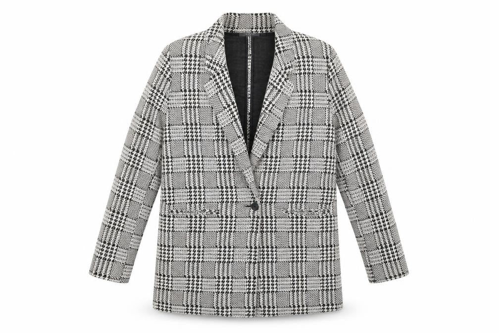Front view of Primark women’s yellow check jacket blazer, size UK 16