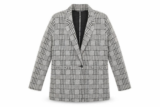 Front view of Primark women’s yellow check jacket blazer, size UK 16