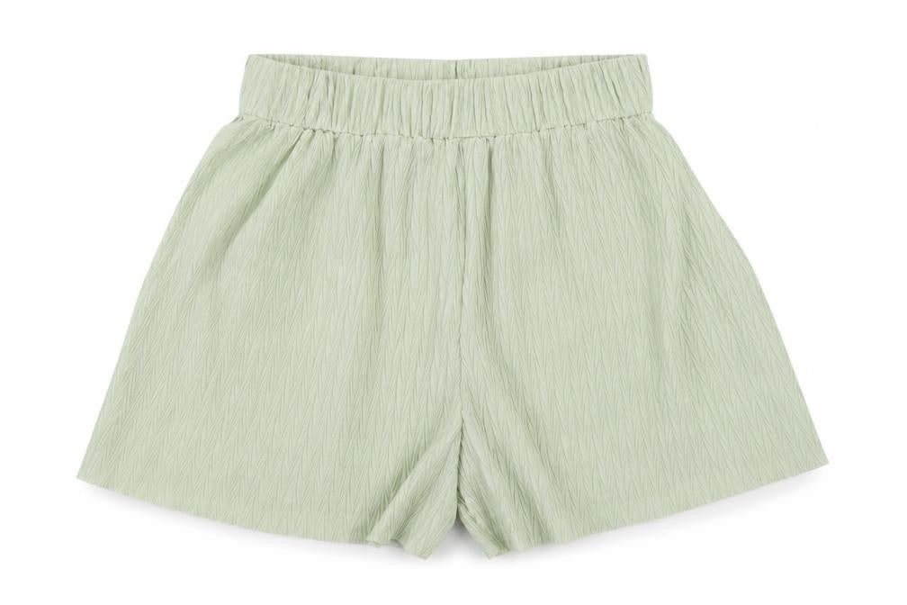Front view of SHEIN SHIEN women’s green 100% polyester wrap shorts, size UK 6, 5-inch leg relaxed pull on