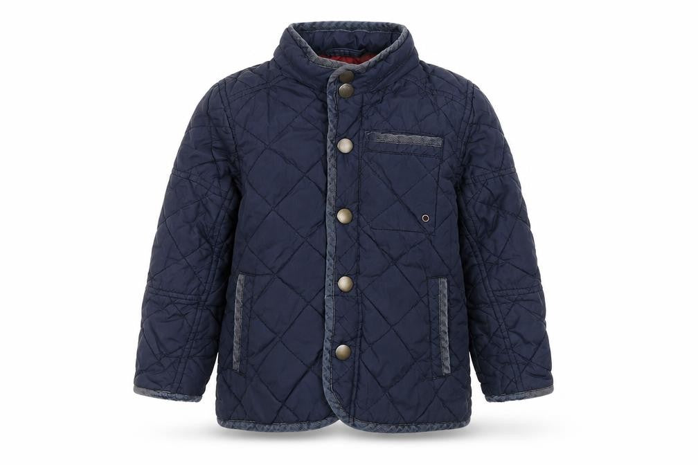 Front view of Next boys’ blue jacket, size 3, years button