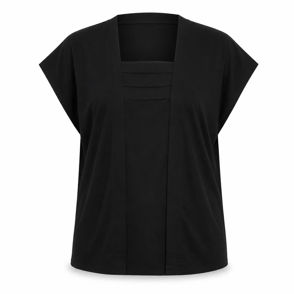 Front view of Sommermann women’s black polyester basic t-shirt, size UK 20, square neck