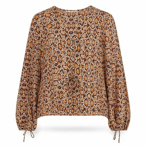 Mango Womens Orange Animal Print Polyester Basic Button-Up Size L V-Neck