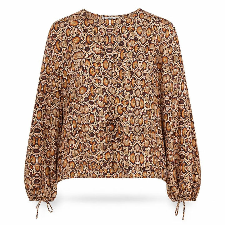 Mango Womens Orange Animal Print Polyester Basic Button-Up Size L V-Neck