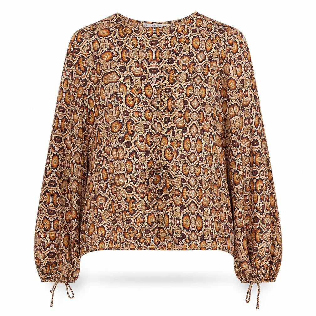 Mango Womens Orange Animal Print Polyester Basic Button-Up Size L V-Neck