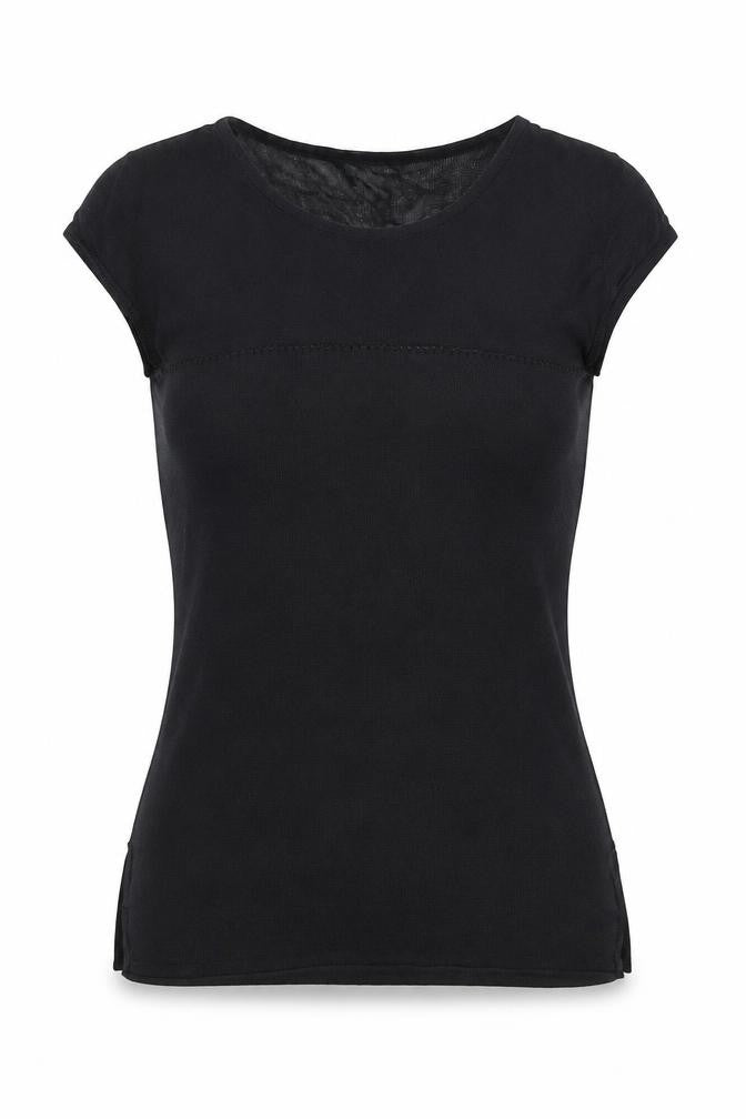 Front view of Preworn women’s blue viscose basic t-shirt, size XS, round neck