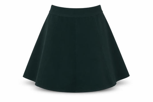 Front view of Brandy Melville women’s green polyester skater skirt, size UK 24, in zip